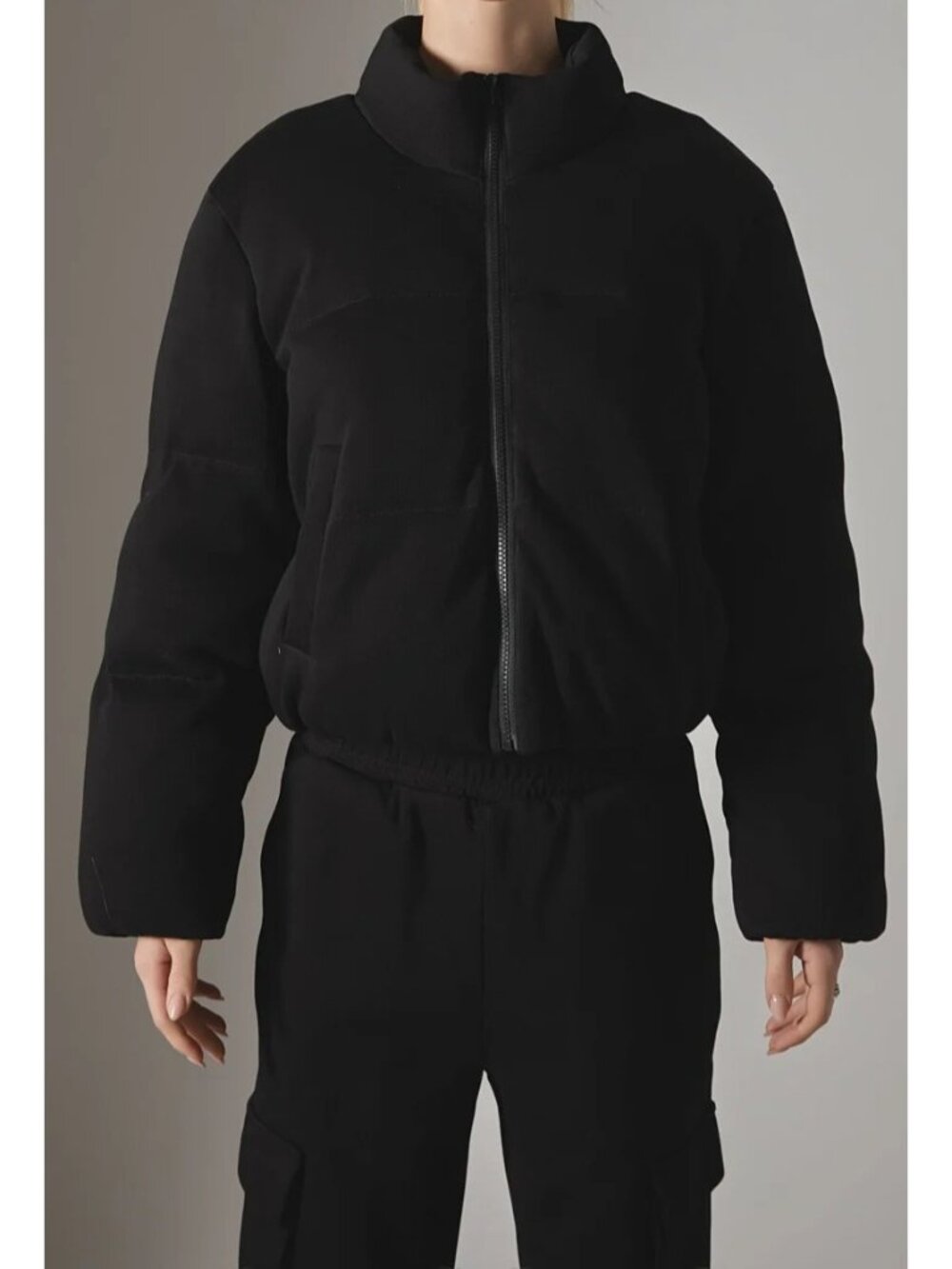 Grey Lab Black Knit Puffer Jacket, Size Medium, New with Tags